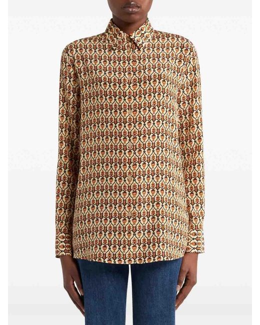 Etro Natural Micro-Patterned Silk Shirt