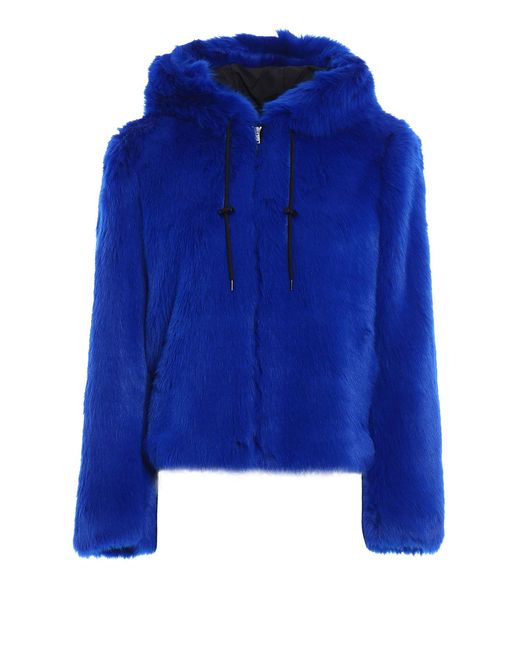 MSGM Blue Faux Fur Hooded Jacket
