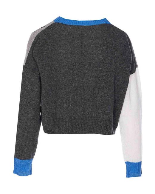 Marni Blue Cropped Color-Block Sweater With Round Neckline