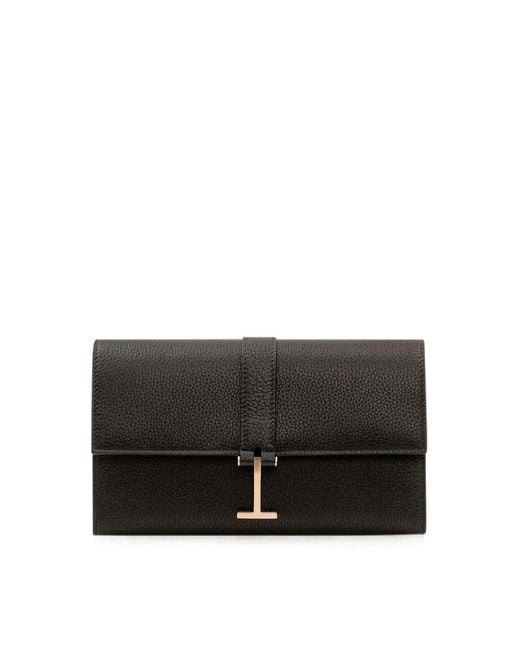 Tom Ford Black Grain Leather Wallet On Strap