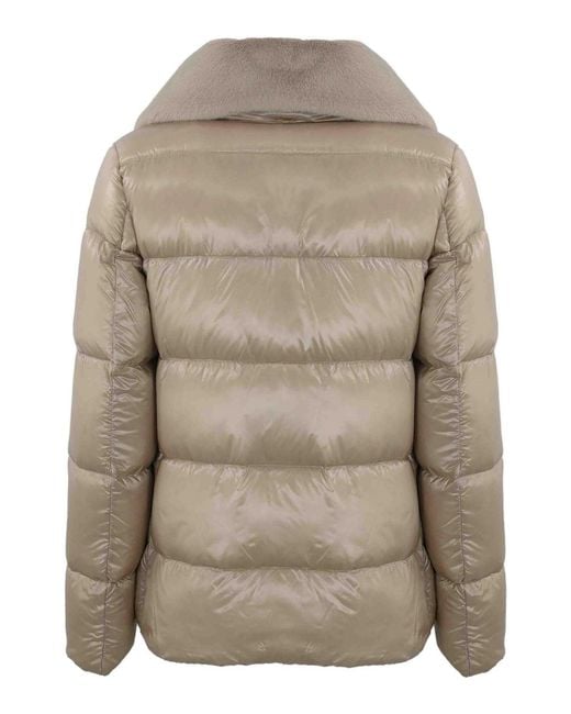 Herno Gray Quilted Down Jacket With Faux Fur