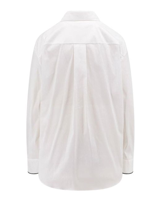 Brunello Cucinelli White Wool Shirt Jewel Detail
