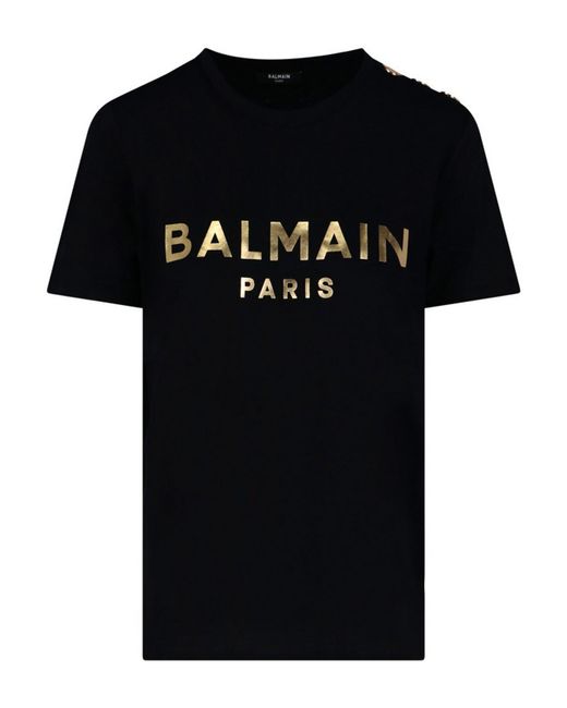 Balmain Black Logo Buttons Detailed T-shirt