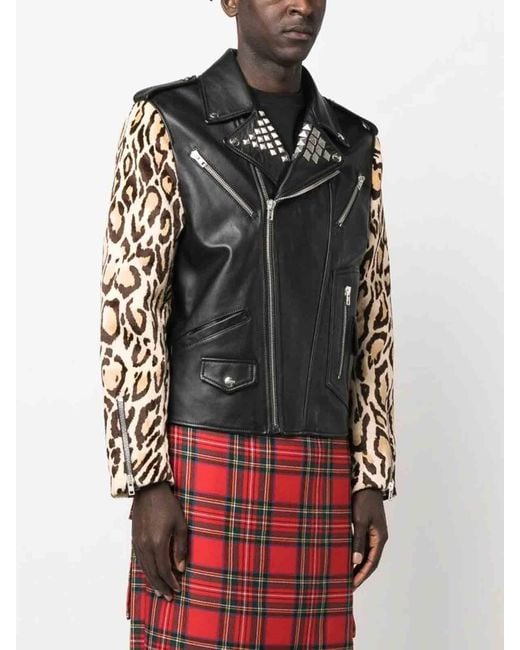 Moschino Black Leopard-print Biker Jacket for men
