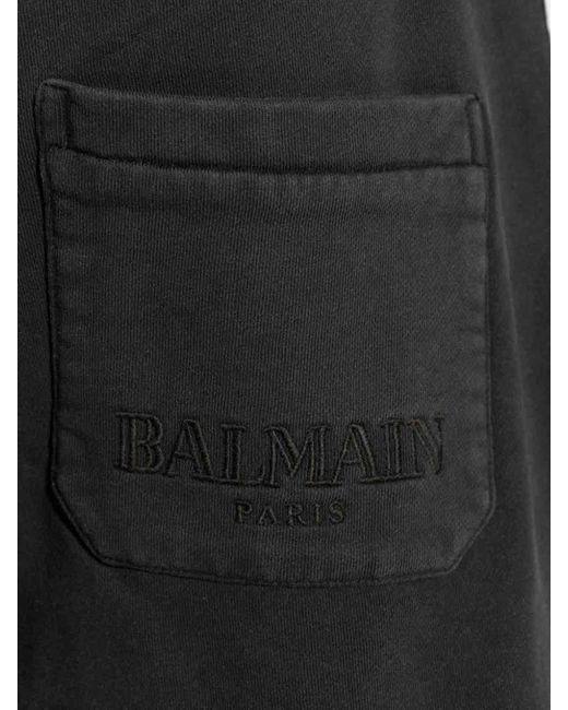 Balmain Black Logo Embroided Track Shorts for men