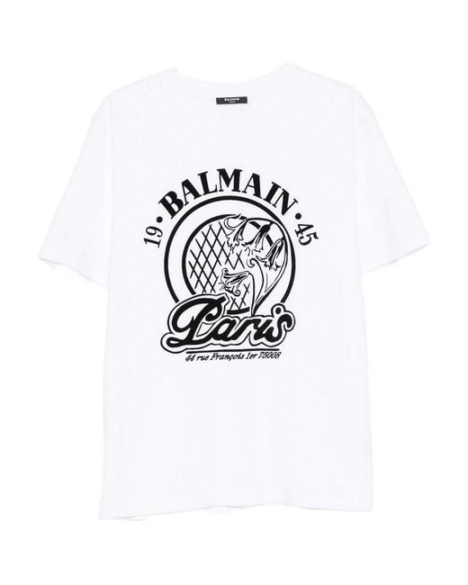 Balmain White Quilted Flock T-Shirt for men