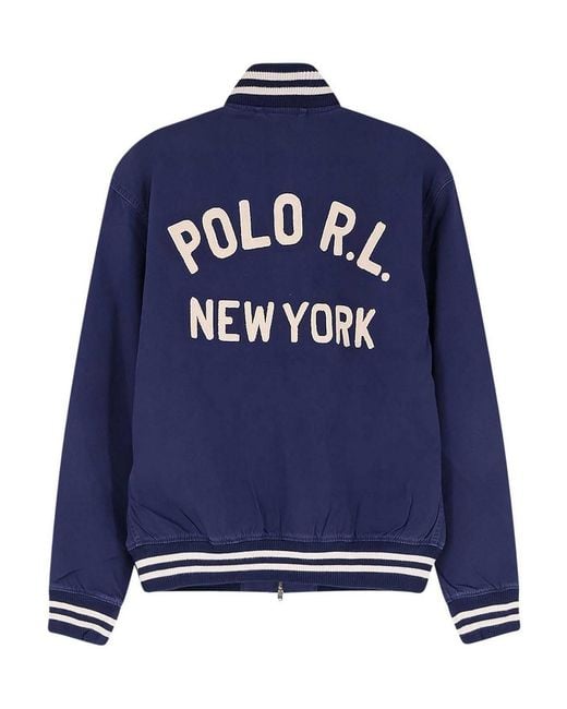 Polo Ralph Lauren Blue Cotton Bomber Jacket With Patch for men
