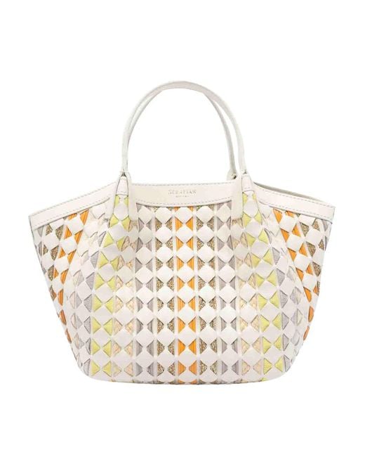 Serapian White Mini Mosaico Secret Tote Bag