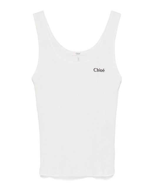 Chloé White Chloé Ribbed Logo Tank Top