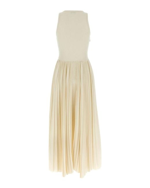 McQueen White Pleated Cotton Jersey Asymmetrical Dress