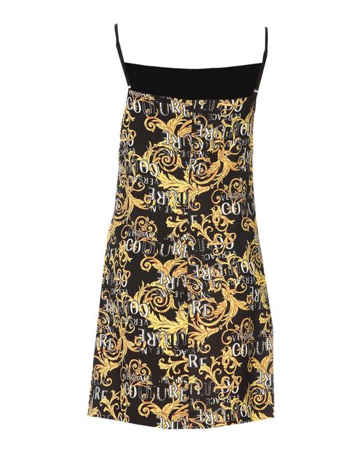Versace Black Mini Dress With Printed Logo And Straps