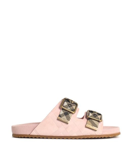 Burberry Pink Peony Suede Sandals Check