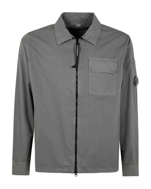 C P Company Gray Organic Gabardine Full Zip Overshirt for men