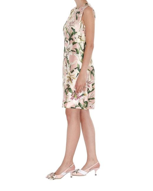 Dolce & Gabbana Natural Lilium Print Shantung Silk Dress