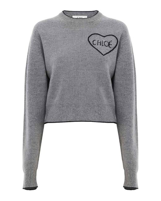 Chloé Gray Cashmere Crewneck Sweater