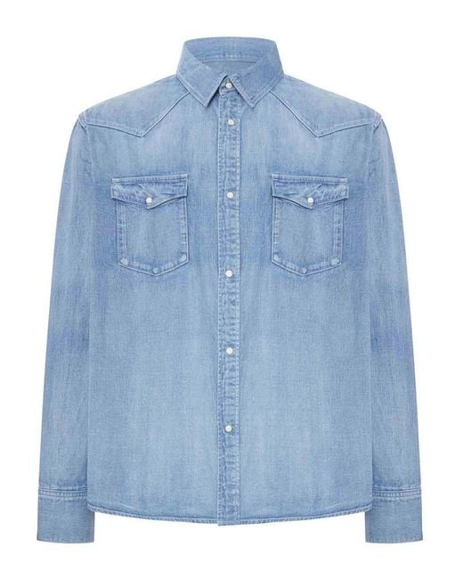 Visvim Blue Denim Shirt With Snap Buttons for men