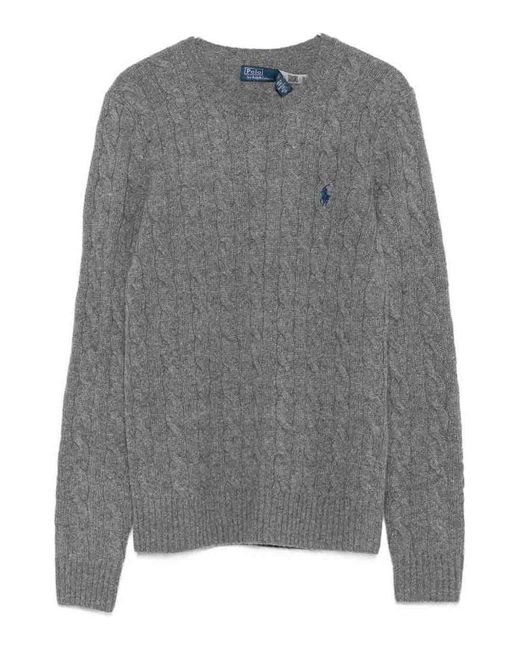 Polo Ralph Lauren Gray Crew Neck Sweater With Embroidered Logo