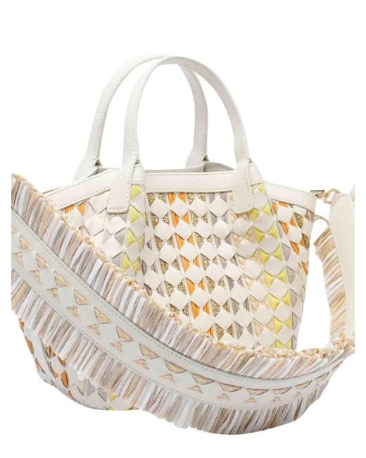 Serapian White Mini Mosaico Secret Tote Bag