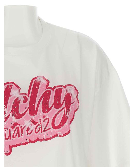 DSquared² Pink Logo Print Cropped T-shirt