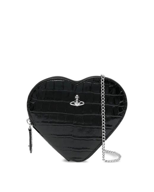 Vivienne Westwood Black Heart Crocodile-Effect Crossbody Bag