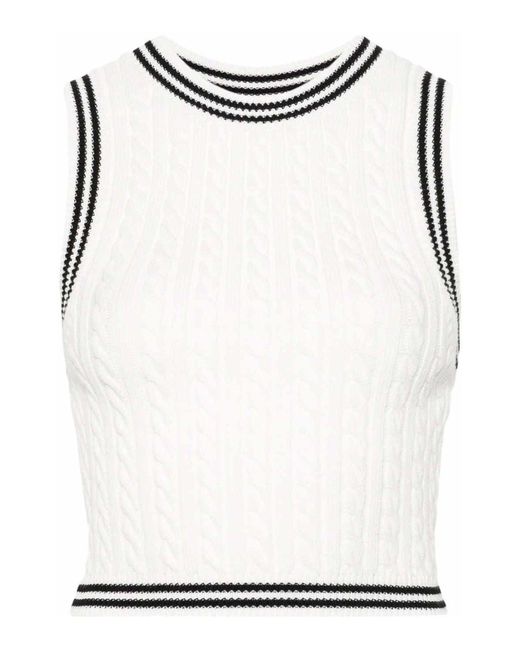 Alessandra Rich White Cable Knitted Cropped Top