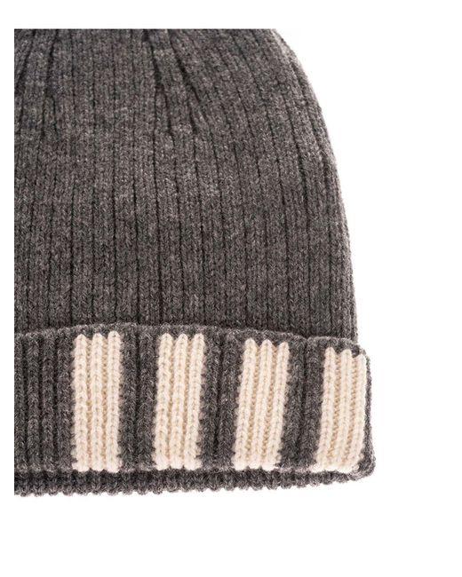 Thom Browne Gray Striped Ribbed Cap for men
