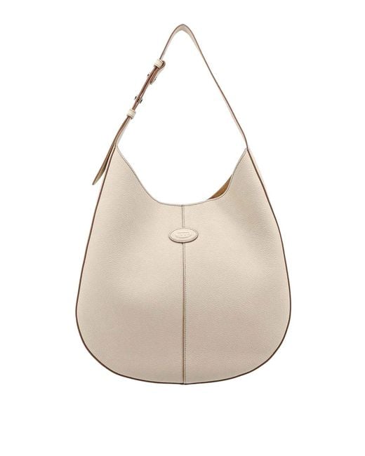Tod's Natural Leather Shoulder Bag With Frontal Logo Patch