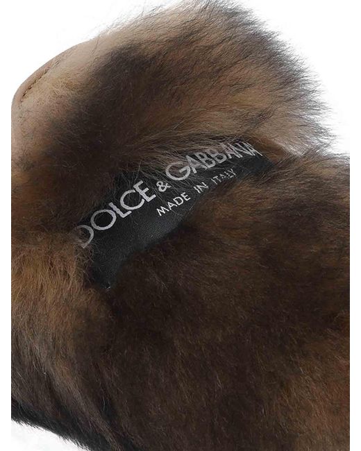Dolce & Gabbana Brown Shearling And Suede Slippers