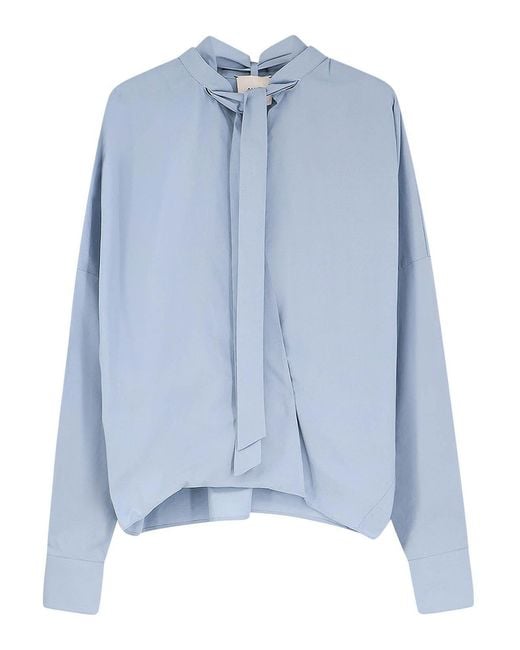 Alysi Blue Cotton Shirt With Bow