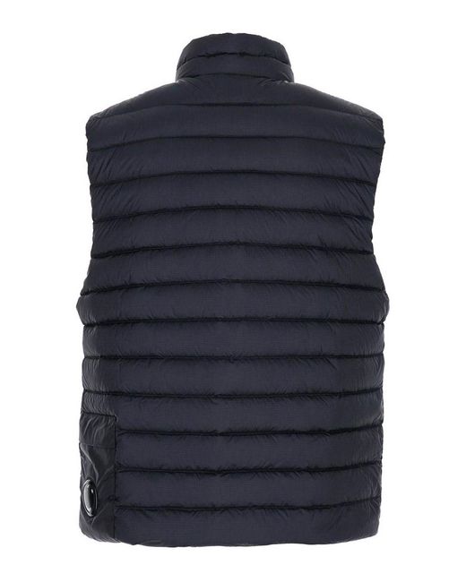 C P Company Blue Vest With Mock Neck And Logo Plaque On The Side for men
