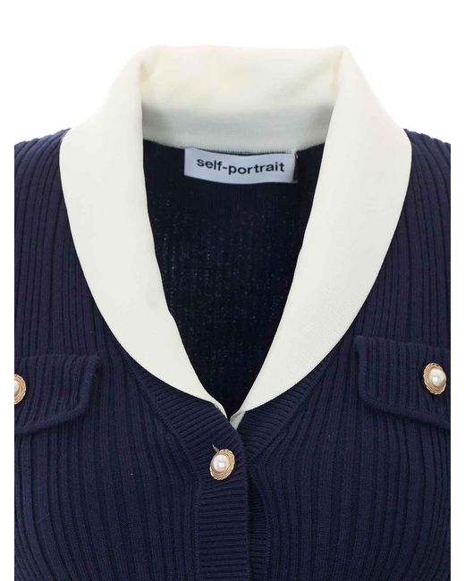 Self-Portrait Blue Ribbed Knit Cardigan