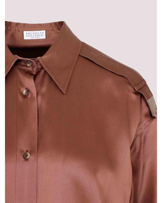 Brunello Cucinelli Brown Silk Shirt