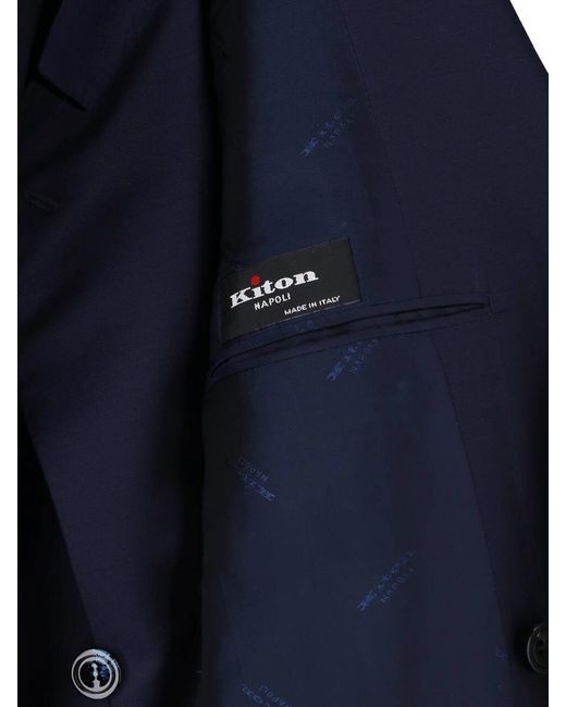 Kiton Blue Double-Breasted Wool Suit for men