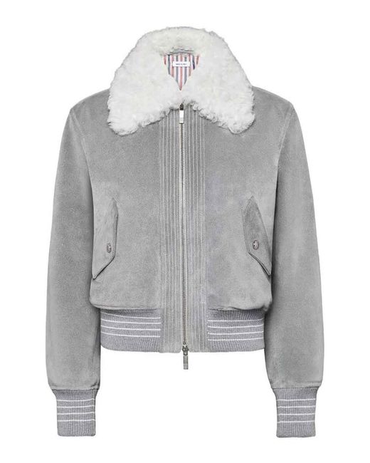 Thom Browne Gray Leather Coat