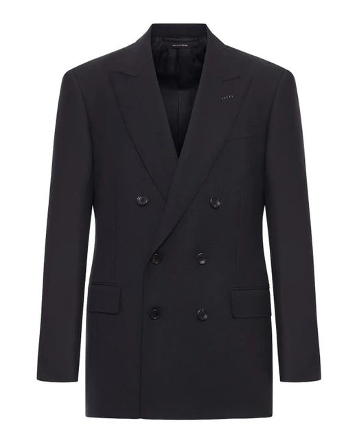 Tom Ford Blue High Twist Double Breasted Wool Jacket for men