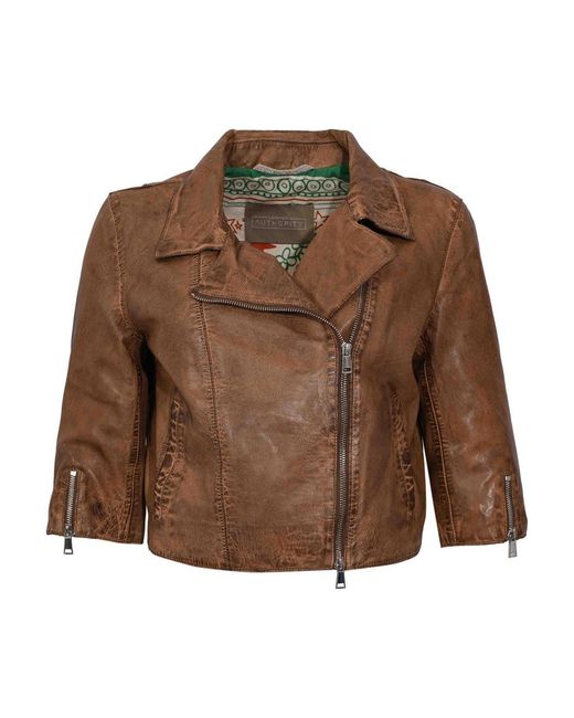 Leather Authority Brown Kiki Hand Crop Biker Jacket