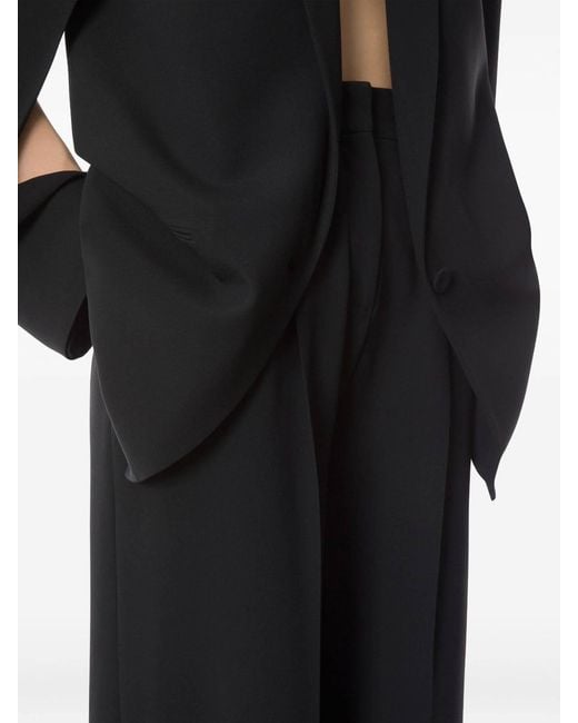 Alberta Ferretti Black Cady Stretch Wide Leg Trousers