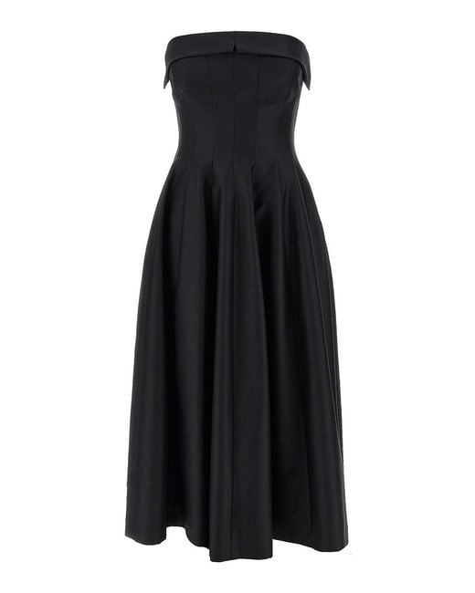Alberta Ferretti Black Off-The-Shoulder Midi Dress With Structured Corset