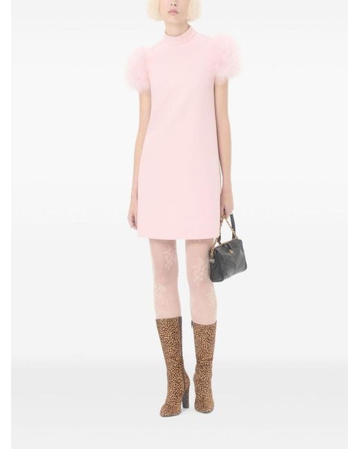 Valentino Garavani Pink Feathered Wool And Silk Dress