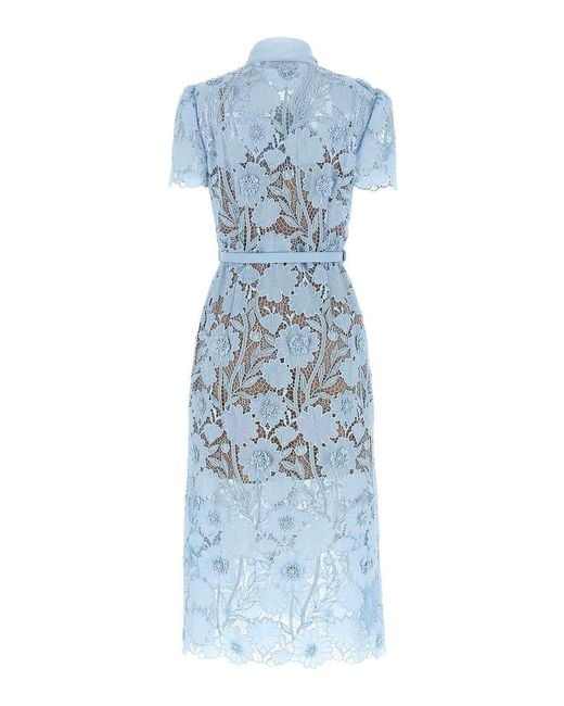 Self-Portrait Blue Lace Tie Neck Midi' Dress