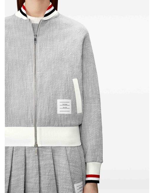 Thom Browne Gray Zip-Up Bomber Jacket