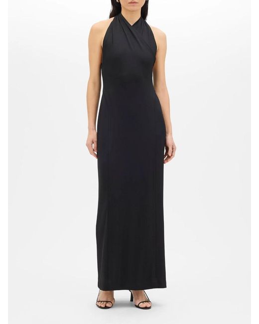 Another Tomorrow Black Gathered Halter Dress