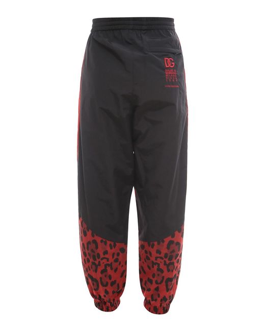 Dolce & Gabbana Red Nylon Trouser With Animalier Print for men