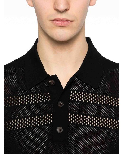 Dries Van Noten Black Mesh Polo Shirt By for men