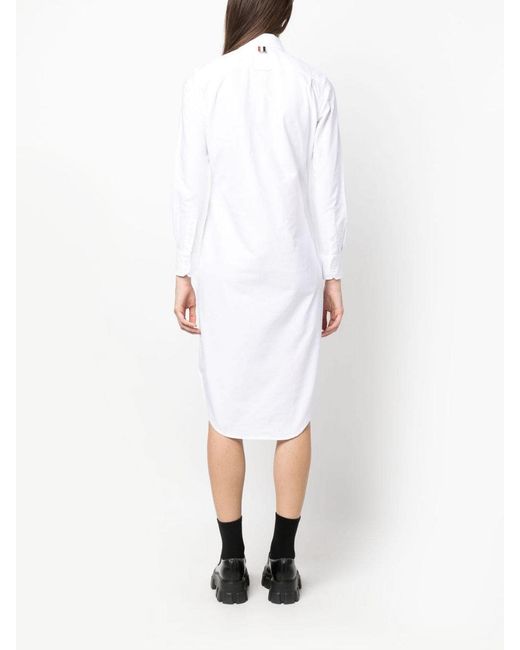 Thom Browne White Logo-Patch Cotton Shirtdress