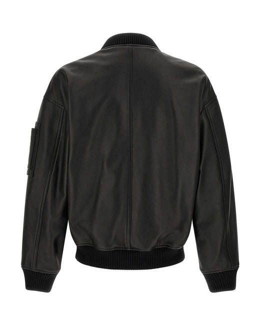 DSquared² Black Leather Bomber Jacket for men