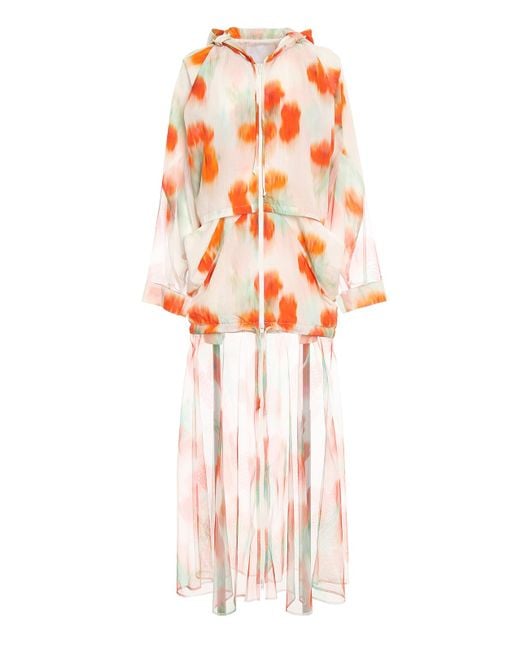 KENZO White Tulip Printed Long Windbreaker