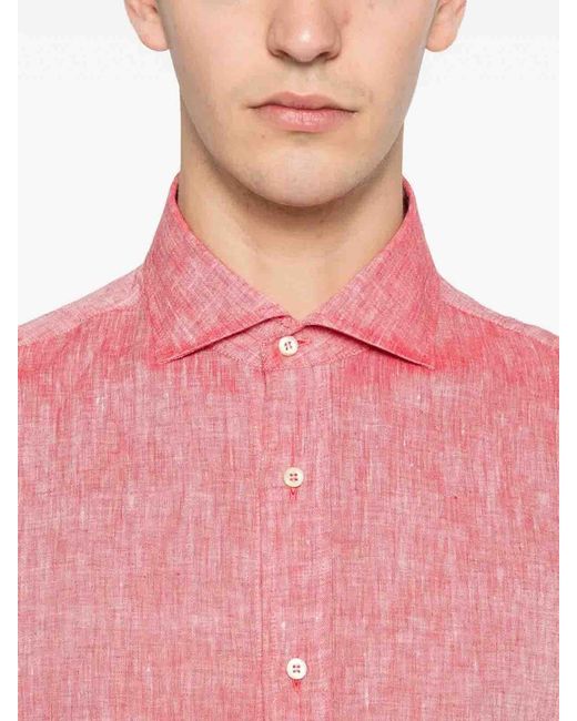 Brunello Cucinelli Pink Linen Shirt for men