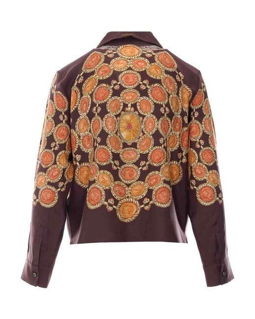 Versace Brown Printed Silk Twill Shirt