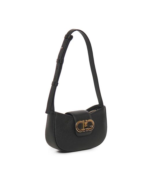 Ferragamo Black Double Gancini Mini Bag
